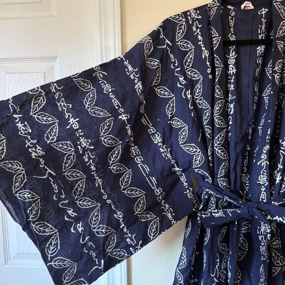 Vintage Japanese Kimono Robe Gown In Blue MADE IN JAPAN Sz L - Picture 5 of 6